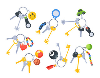 Bunch of keys on various keychains featuring vector