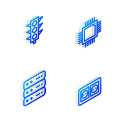set isometric line processor with microcircuits vector image