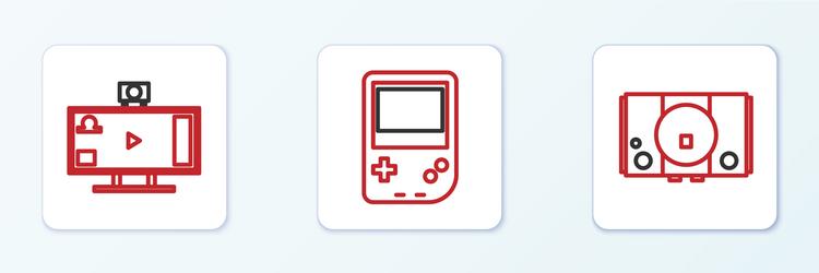 set line video game console live streaming online vector image