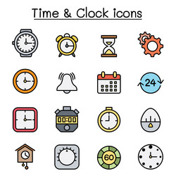 time and clock icon set in color line style vector image