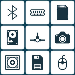 set of 9 computer hardware icons includes vector image