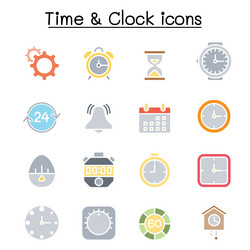 time and clock icon set in flat color style vector image