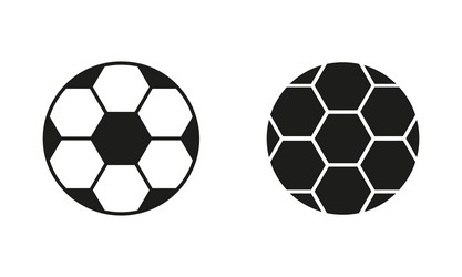 Soccer ball black silhouette and line icon set vector