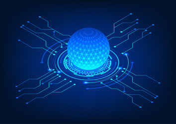 isometric data processor with technology circle vector image