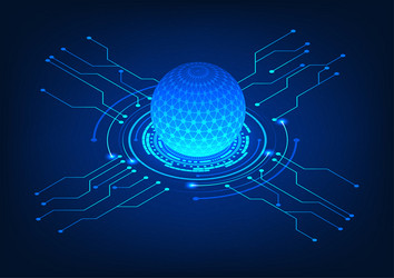 isometric data processor with technology circle vector