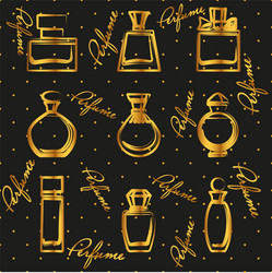 set of different gold perfume bottles vector