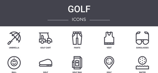 Golf concept line icons set contains usable vector