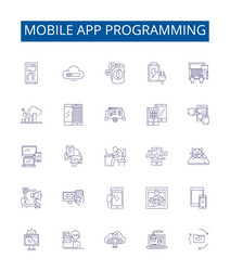 mobile app programming line icons signs set vector
