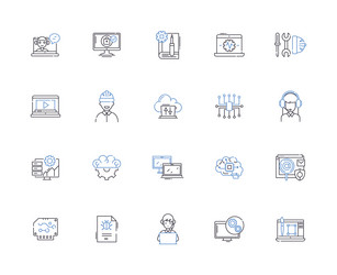 Web programming outline icons collection vector