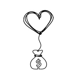 abstract heart with dollar as continuous line vector image
