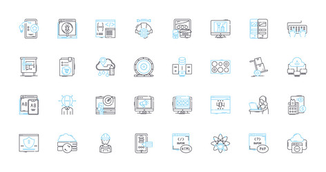 desktop computer linear icons set processor vector image