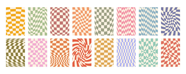 groovy distorted checked background big set hand vector image