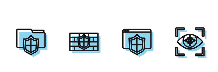 set line browser with shield document folder vector image