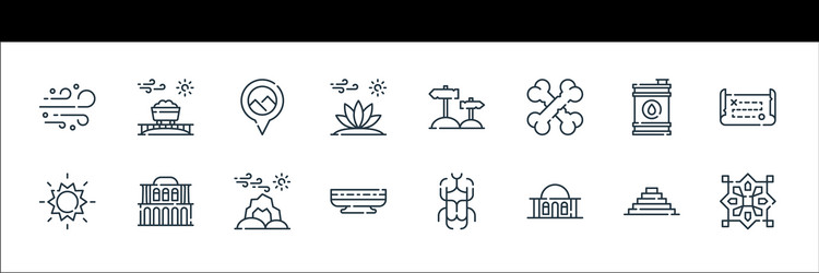 Desert line icons linear set quality vector