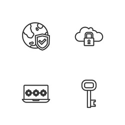 set line old key laptop with password shield vector image