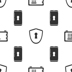 set safe shield with keyhole and smartphone vector