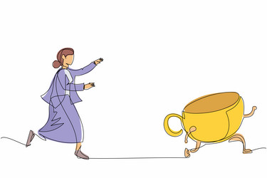 Single one line drawing businesswoman run chasing Vector Image