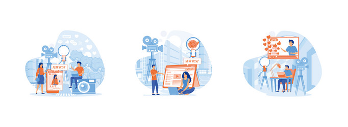 blogger creating photo and video content vector image