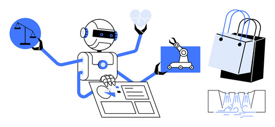 robot with multiple arms displaying various tasks vector image