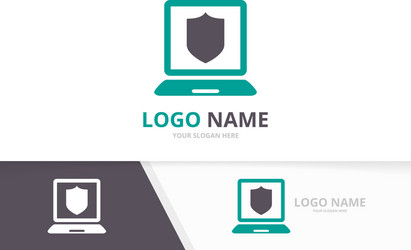 Shield and computer logo combination Royalty Free Vector