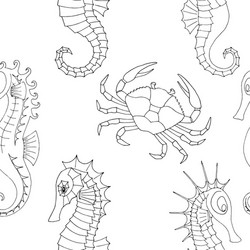 marine pattern with crab and seahorses vector