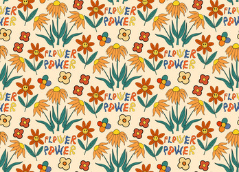 Retro flowers 70s seamless pattern hippie flower vector