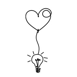 Abstract heart with light bulb as continuous line vector