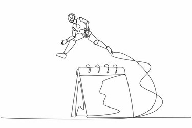 Continuous one line drawing robot jumping over vector