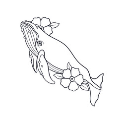 Hand drawn of a traditional tattoo whale outline vector