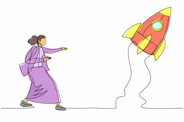 Single one line drawing businesswoman run chasing Vector Image