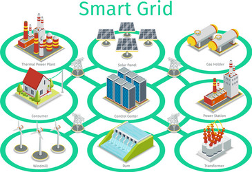 Smart grid isometric infographics Royalty Free Vector Image