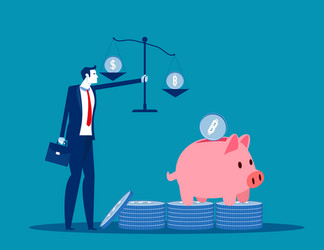 trader holds scales with coins invests savings vector image