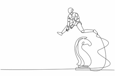 Continuous one line drawing robot jumping over vector