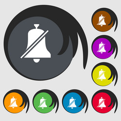 No bell prohibition icon symbols on eight colored vector