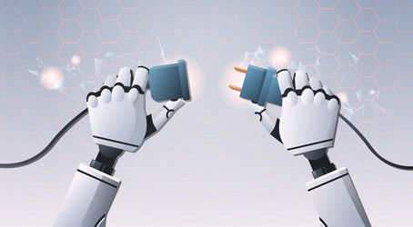 Robot hands inserting plug in socket ready vector