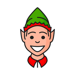 Christmas elf in green hat santas helper face vector