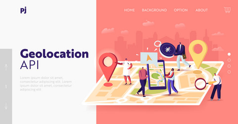 Navigation positioning landing page template tiny vector