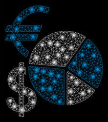 Bright mesh network currency pie chart with flash vector