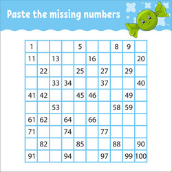paste the missing numbers from 1 to 100 vector image