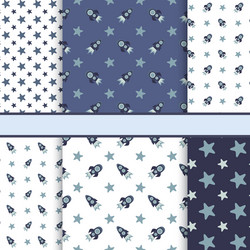 set of seamless space patterns tiling - dark blu vector image