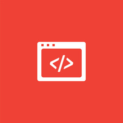 Web page code icon on red background flat vector