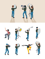 movie production isometric technical staff vector