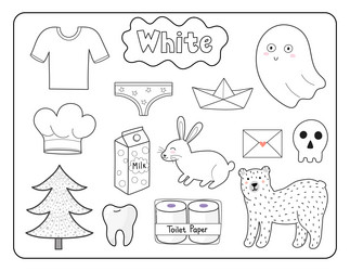 set of white color objects primary colors vector