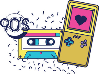 video game console handle and cassette ninetys vector image