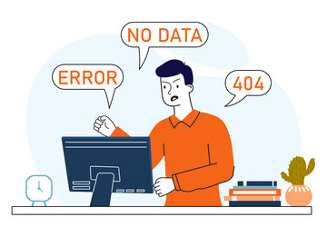 man with 404 errors young guy near computer vector image