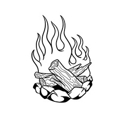hand drawn of a camping bonfire outline