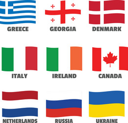 Set of wave national flags with title for web vector