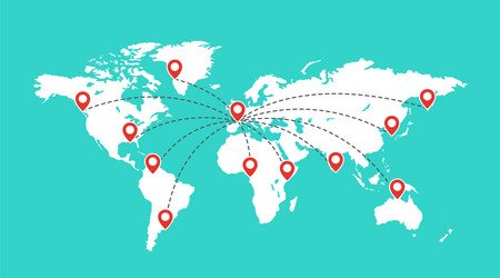 World map with red pointer marks globe vector