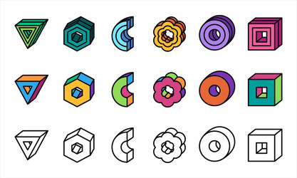 3d geometrics element colorful object memphis vector image