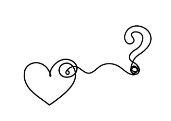 Abstract heart with question mark as continuous vector